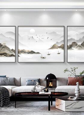新中式2026客厅装饰画沙发背景墙挂画三联画山水画高级感大气壁画