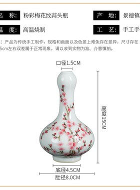 景德镇陶瓷花瓶粉彩中式复古客厅玄关柜瓷瓶摆件一对装饰品蒜头瓶