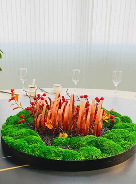 酒店会所大圆桌装饰摆饰创意餐桌花摆花装饰品转盘中间微景观摆台