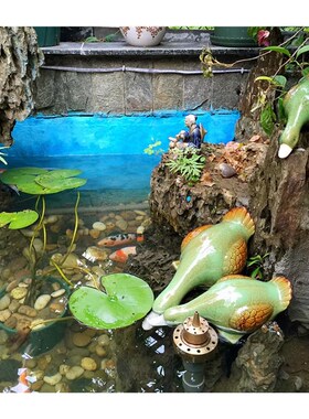 现代简约陶瓷喝水鸭子庭院假山石槽水池造景鱼缸室外鱼池装饰摆件
