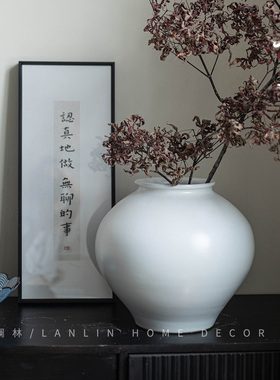白色插花水培花瓶中式月亮罐中式客厅名宿摆件复古侘寂风陶罐大号