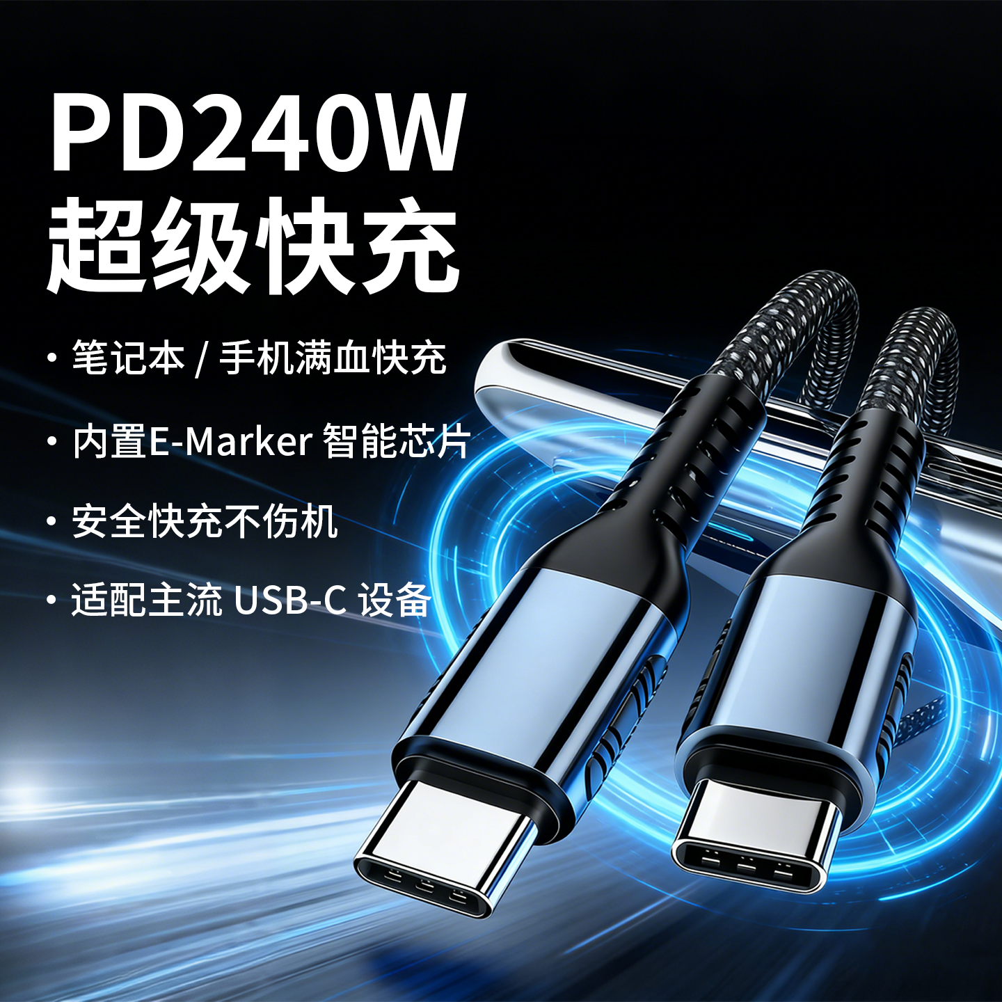 BOUNSHIM双Type-C 数据线功率100W快充5A闪充适用华为荣耀小米17OPPOvivo苹果15平板充电线MacBook笔记本240W
