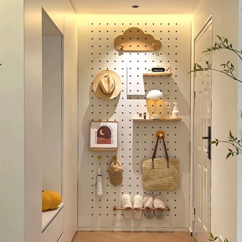 Solid wood perforated board entry porch storage rack custom meter box to block the wall decoration storage above the shoe cabinet