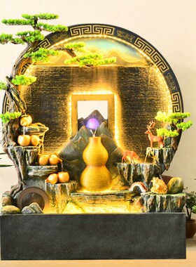 水幕墙假山循环流水景观招财风水轮公司屏风开业乔迁装饰落地摆件