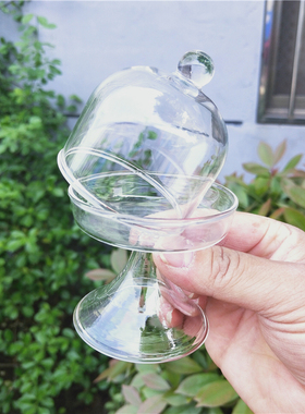 糕点透明玻璃罩创意高脚甜品蛋糕燕窝金属展示罩迷你高硼硅玻璃盘