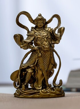 简修行韦陀菩萨佛像黄铜像韦陀摆件小号随身佛精致茶空间家居饰品
