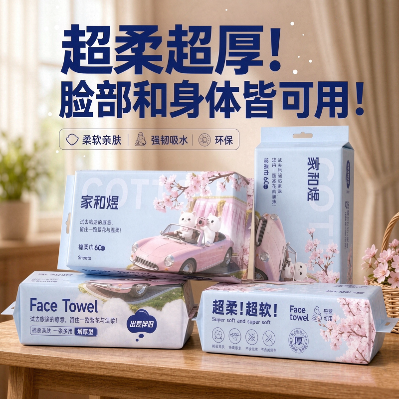 【3包】洗脸巾干湿两用擦脸巾家用加厚棉柔巾抽取式一次性洁面巾