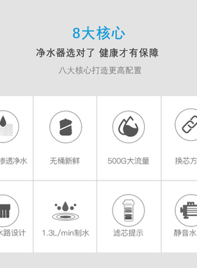 千颂源集成水路净水器家用直饮自来水过滤器RO反渗透无罐纯水机