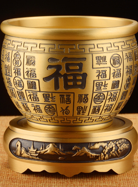 招财进宝百福铜缸纯黄铜米缸聚宝盆摆件特大号客厅家居聚财存钱罐