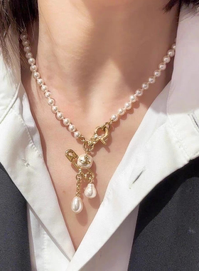 《现货秒发》土星claude别针珍珠项链女轻奢小众设计感高级毛衣链