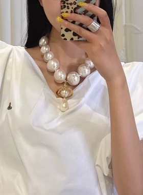 《现货秒发》土星巨型巴洛克珍珠项链小众设计朋克风奢华颈链