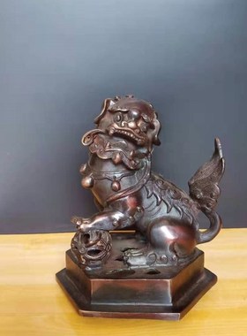 六角狮子熏炉,纯铜中式客厅工艺品