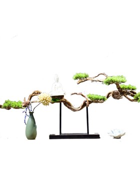 新中式根雕风化枯木摆件 陶瓷佛像观音客厅玄关酒店禅意家居装饰