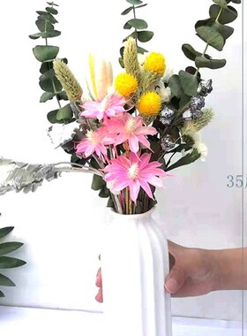 干花文心兰搭配加陶瓷花瓶花束客厅桌面装饰摆件尤加利叶天然真花