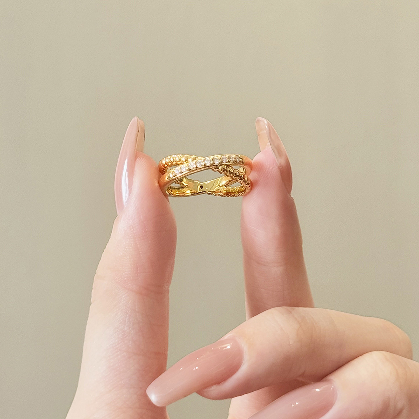 5D gold ring crossed galaxy female ring letter X