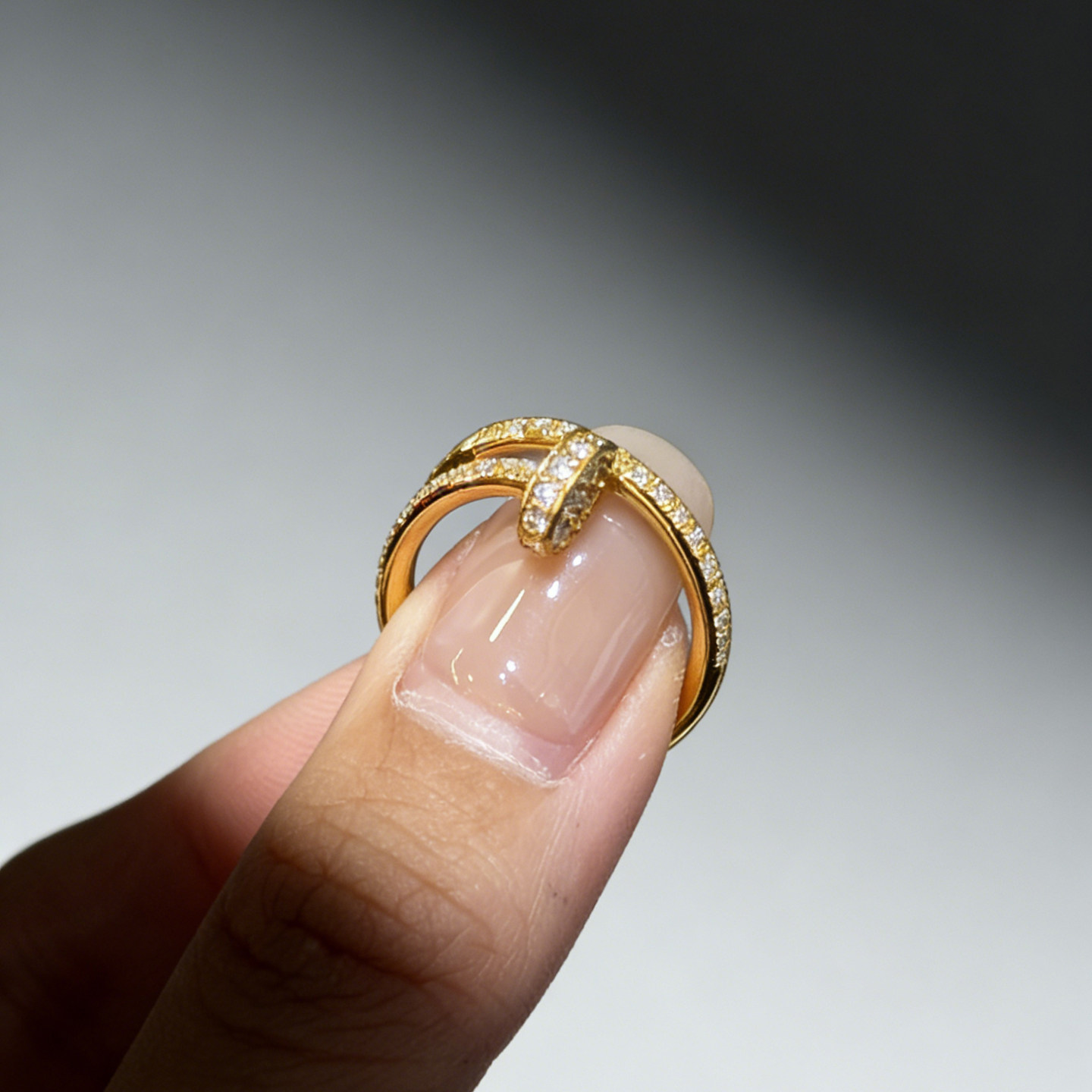 Queyunlai diamond nail ring solid gold 999 open adjustable ring niche simple light luxury high-end sense