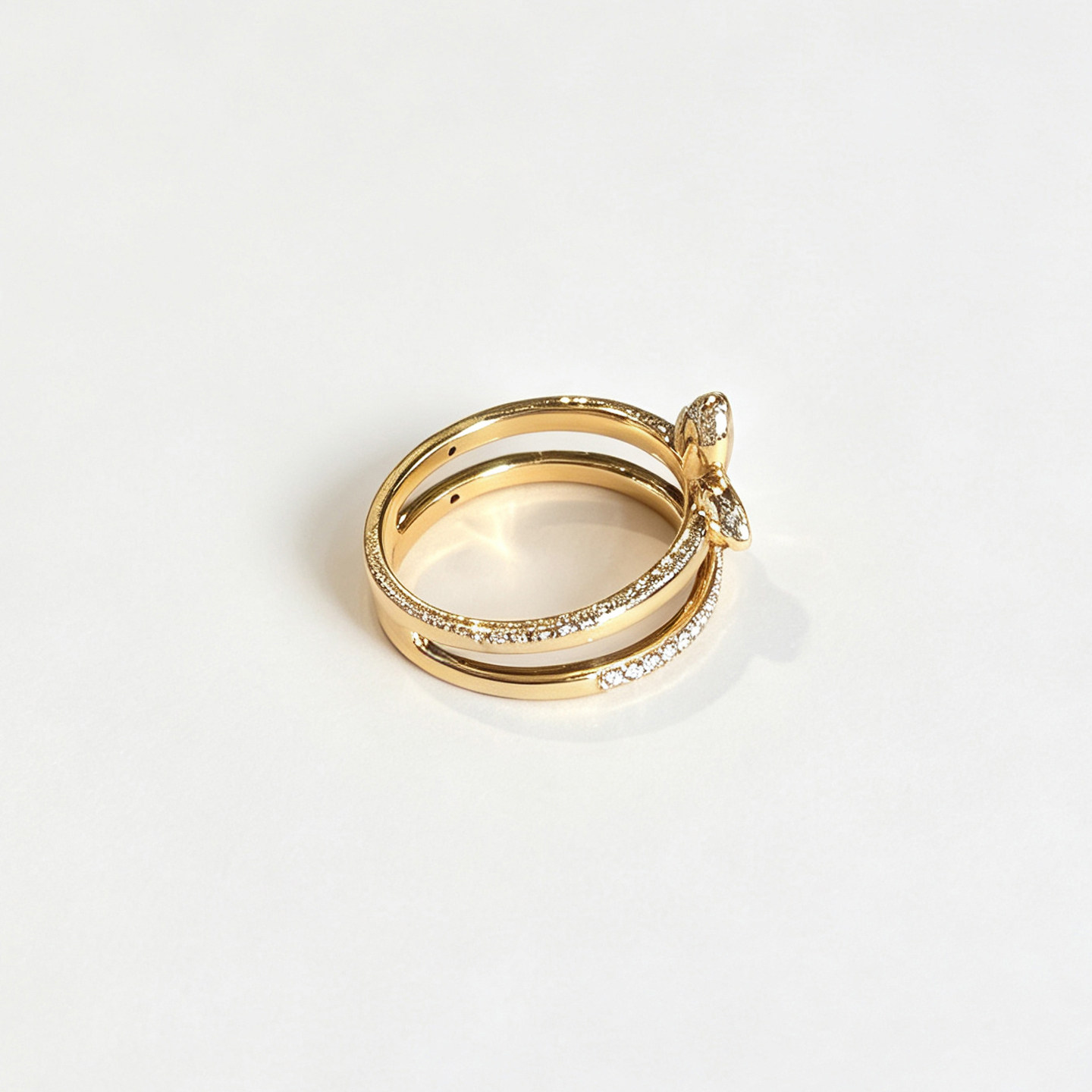 Queyunlai gold dot diamond ring pure gold 999 double ring lucky flower simple women's ring as a gift for your girlfriend