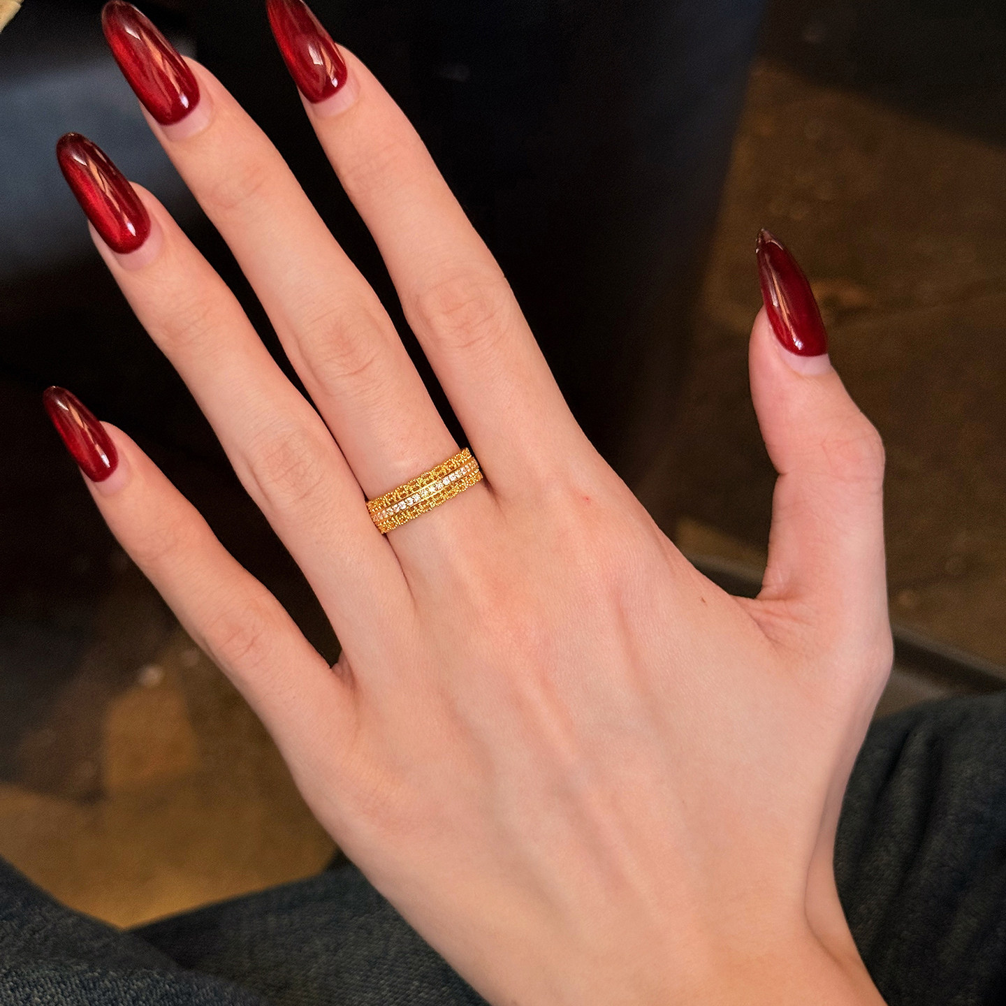 Queyunlai ancient gold point diamond 999 pure gold ring for women with a wealth of rings, luxurious shiny light luxury gift