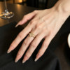 Queyunlai gold dot diamond ring pure gold 999 double ring lucky flower simple women's ring as a gift for your girlfriend