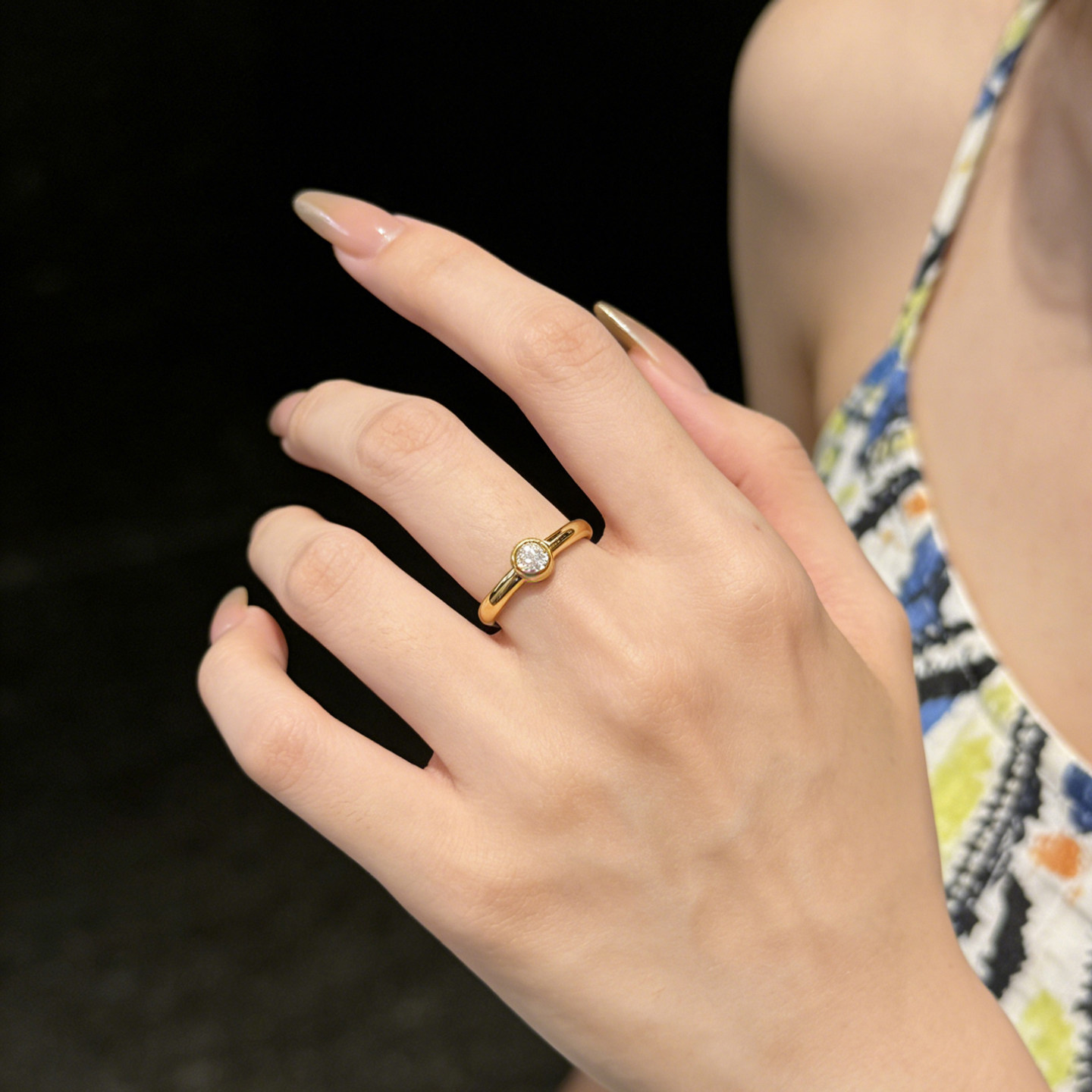 Queyunlai 5D gold dot diamond ring pure gold 999 bubble ring light luxury fashion high-end gift to your girlfriend