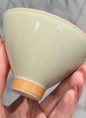惊蛰 釉下手绘蓝竹斗笠杯 中式个性茶杯复古主人杯品茗杯功夫茶具
