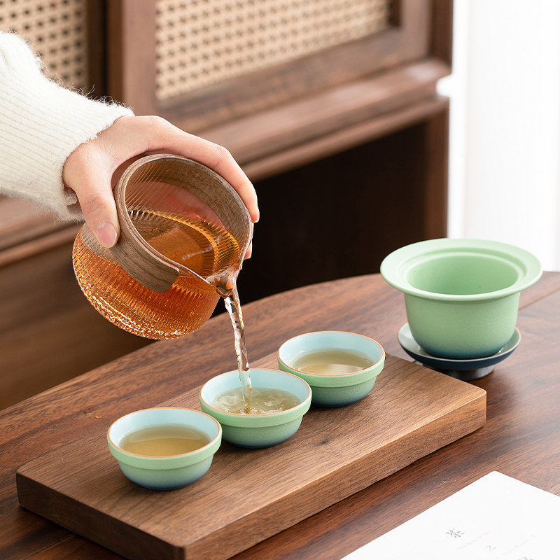 Portable travel tea set, simple outdoor portable kung fu teapot, tea cup, camping business trip quick cup