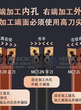 双头数控车刀-MW08/MC12车床95度外圆内孔牛头刀杆桃型菱形内外刀