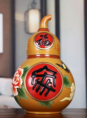 创意葫芦招财客厅新年装饰品摆件喜庆中国红博古架玄关酒柜小摆设