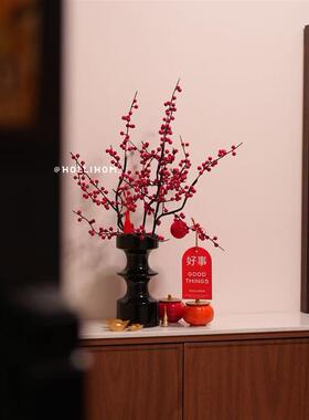 节节高!新中式陶瓷花瓶 乔迁新家装饰红色福桶装饰 新婚高级摆件