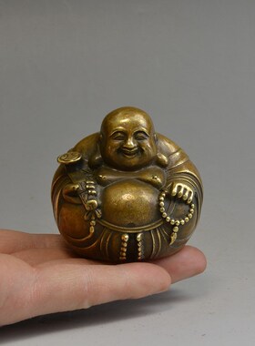 古玩铜器佛d像摆件一团和气弥勒佛铜摆件笑口常开车座铜像复古工