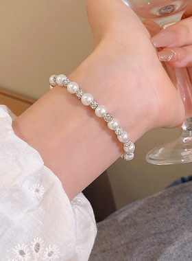 2024年新款碎银子珍珠串珠手链女复古冷淡风轻奢高级感手串配饰品