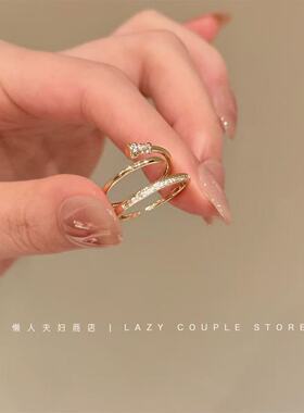 爆款钉子戒指女小众轻奢高级感闪钻精致叠戴指环气质网红简约手饰