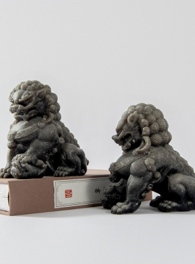 新中式砂岩狮子样板房茶室书房办公室装饰品家居客厅动物艺术摆件