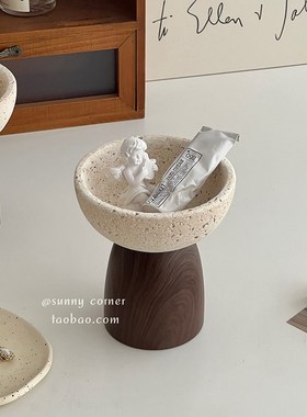 侘寂风托 托盘摆件陶瓷洞石高脚收纳盘高级感M桌面玄关香薰首饰置
