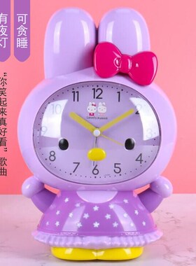 闹钟儿童学生可爱卡通静音床头宿舍语音懒虫起床夜U光灯台式小闹