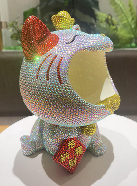 手工粘钻招财猫收纳盒储物箱摆件托盘客厅家居玄关装饰品生日礼物