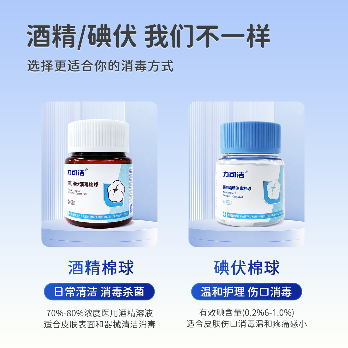 【津药旗下】力可洁医用碘伏棉球75%酒精消毒液家用一次性棉花球
