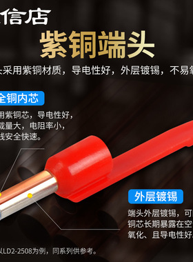舌尾形冷压接线端子LD2-7508电线头接头配件管型插铜线连接压接头