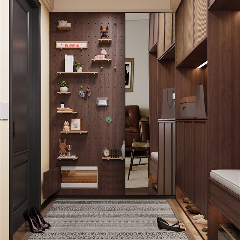 Perforated board storage rack, wall style wall, custom-made dressing mirror, punch-free entry, entrance hall, hanger, integrated storage