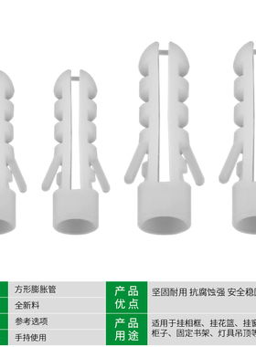 膨胀管白色塑料内膨胀自攻螺丝胶塞6mm8mm12mm胶粒石膏板墙塞孔塞