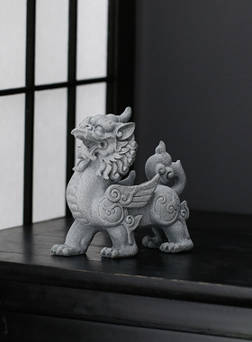 新中式家居桌面玄关装饰品麒麟一对店铺办公室客厅卧室石材工艺品
