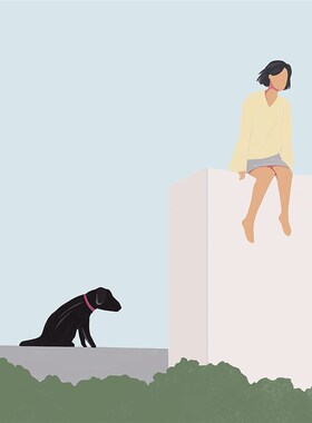 布纸有爱 遛狗奇遇 客厅沙发背景墙装饰画餐厅组合三联画圆形框画