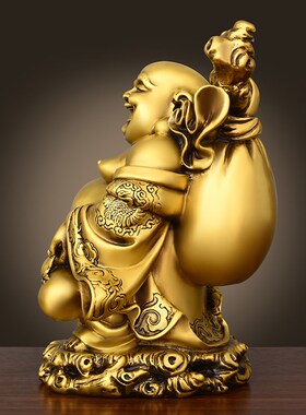 中式风格大肚弥勒佛黄铜摆件 客厅家居铜质笑佛工艺品 送长辈T祝