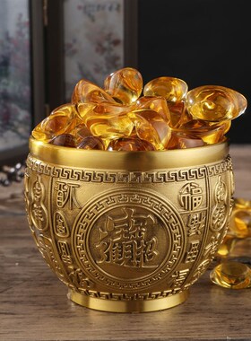 黄铜百福聚财缸装元宝精雕招财祝福缸家居办公礼品金属工艺品摆件
