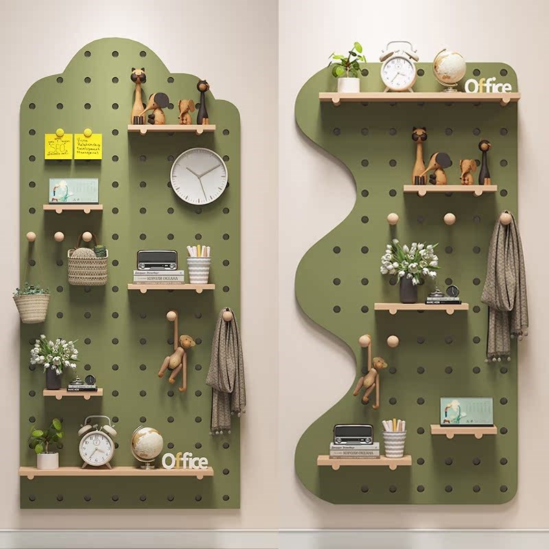 Solid wood hole board storage rack entrance wall decorative partition custom wall wooden storage rack