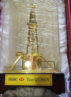油田钻井机模型实木精致底座金属摆件油田礼品纪念品油田井架定制