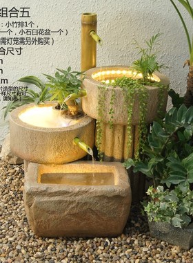 田园禅意流水日式竹子喷泉摆件客厅鱼缸阳M台庭院景观办公室装饰