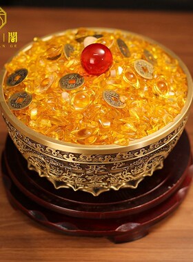 纯铜双龙聚宝盆摆件聚财铜碗铜缸米C缸存钱罐沈万三同款家居  饰