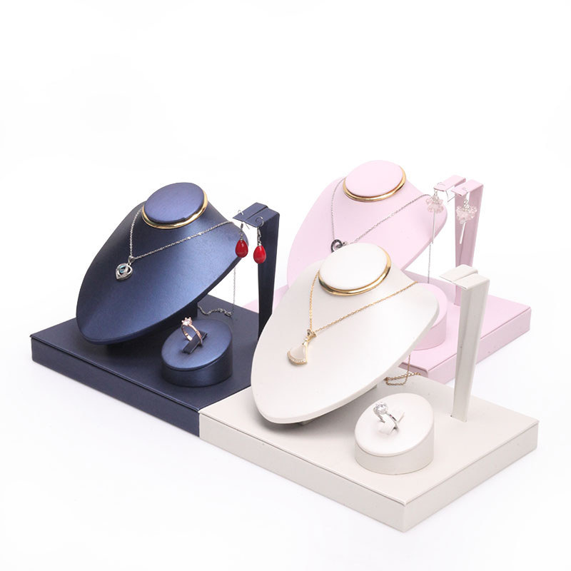 Hooked brushed leather open jewelry stand