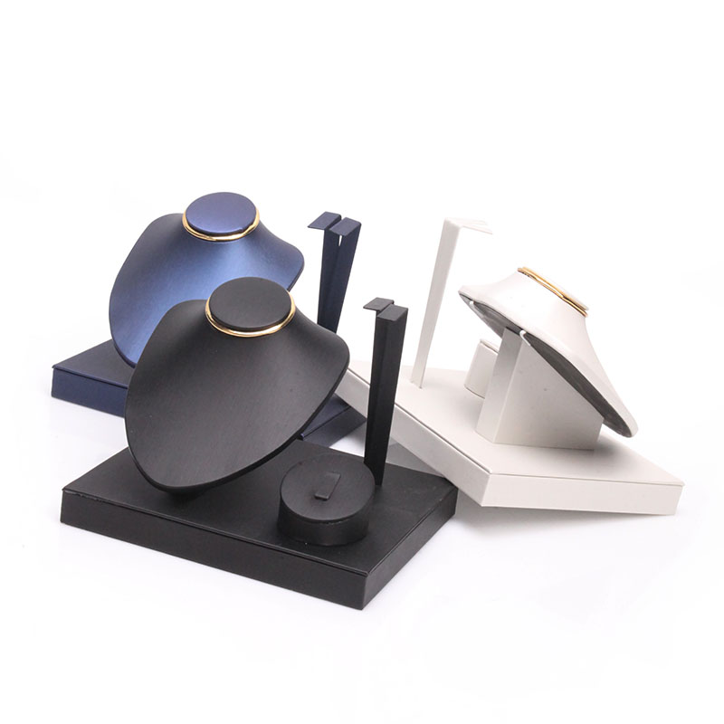 Hooked brushed leather open jewelry stand